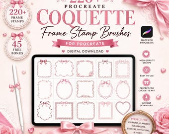 Procreate Coquette Frame Stamp Brushes | Bow Border, Kawaii Journal, Scrapbook Graphics (Digital Download)