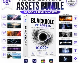 10,000+ Video Editing Assets Bundle | Premiere Pro, After Effects, DaVinci LUTs, Transitions, SFX