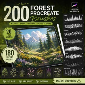 200 Forest Procreate Brushes | Nature, Trees, Flowers, Grass (Digital Download)