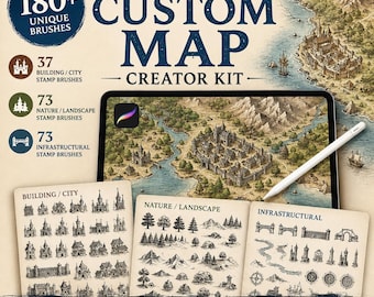 Procreate Anpassade Kartskaparpenslar, Byggsats för Fantasy RPG-världar (Digital Nedladdning)