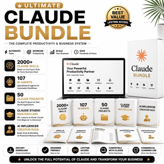 Ultimate Claude AI Bundle: 2000+ Skills, 107 Agents, 50 Projects, Masterclass