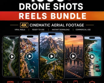 1000+ 4K Drone Footage Bundle | Cinematic Aerial B-Roll Videos | Viral Reels Pack | Travel Landscape Clips | Content Creator Kit
