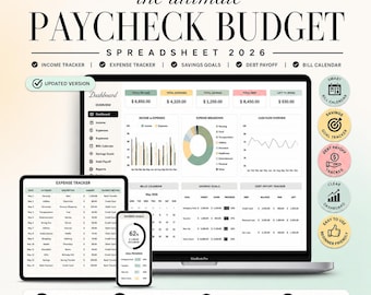 Ultimate Paycheck Budget Spreadsheet 2026 | Google Sheets & Excel Budget Template | Biweekly Budget, Debt And Savings Tracker