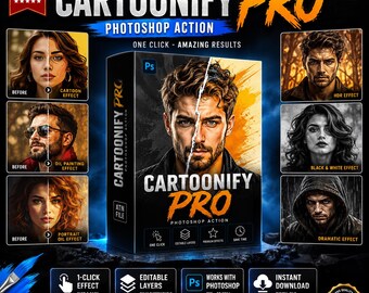 Cartoonify Pro Photoshop Action | Oil Painting, Cartoon, HDR Effects (Digital Download)