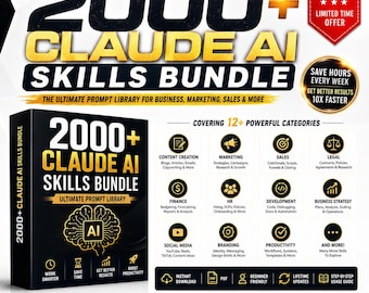 2000+ Claude AI Skills Bundle, Ultimate Prompt Library (Digital Download)