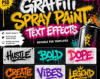 Graffiti Spray Paint Text Effects PSD Bundle | Urban Street Art Photoshop Templates