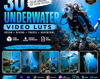 30 Underwater Video LUTs | Ocean Blue Color Grading (Digital Download)