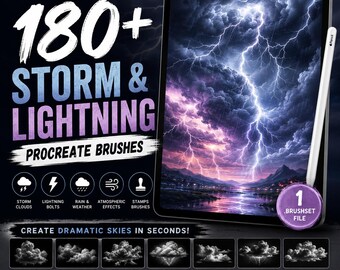 180+ Storm  Cloud Procreate Brushes | Weather Stamp Brushes | Thunderstorm Lightning & Cloud Stamps  Procreate Brush Set | Digital Download
