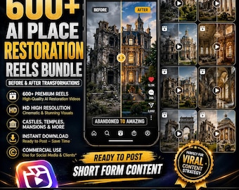 600+ AI Place Restoration Reels Bundle | Viral Before After Transformations (Digital Download)