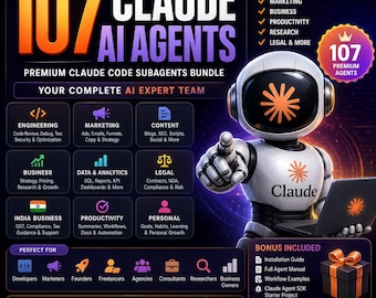 107 Claude AI Agents Bundle | Coding, Marketing, Business Subagents (Digital Download)