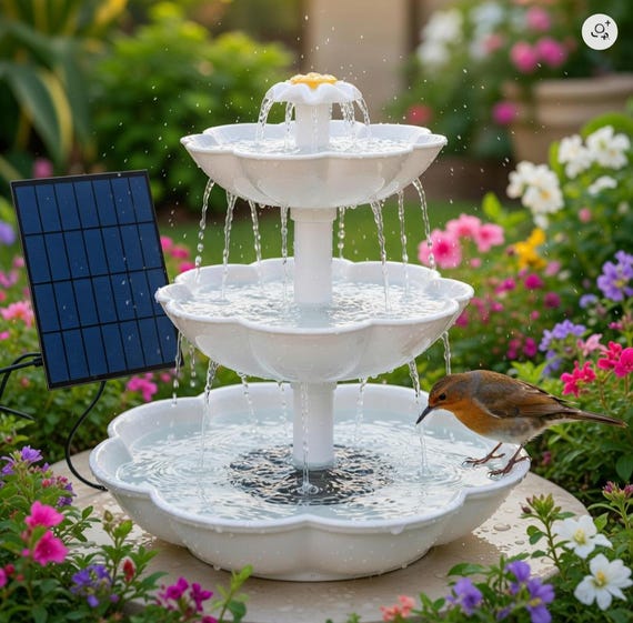Solar 3-Tier Bird Bath Fountain – Garden Water Feature, Bird Paradise Hydration
