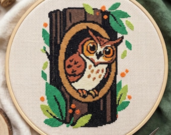 Owl Peekaboo Cross Stitch Pattern (PDF Digital Download)
