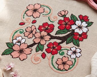 Cherry Blossom Branch Cross Stitch Pattern PDF Instant Download