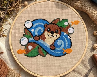 Otter Peekaboo Cross Stitch Pattern: Beginner Friendly Embroidery (PDF)