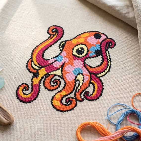 Octopus Floral Cross Stitch Pattern PDF Instant Download