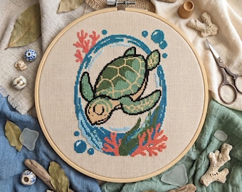 Sea Turtle Cross Stitch Pattern: Beginner Friendly PDF (Pattern Keeper Compatible)