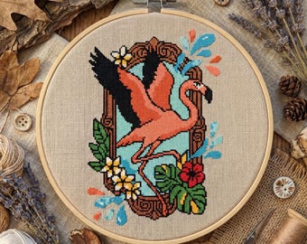 Flamingo Floral Cross Stitch Pattern PDF Instant Download