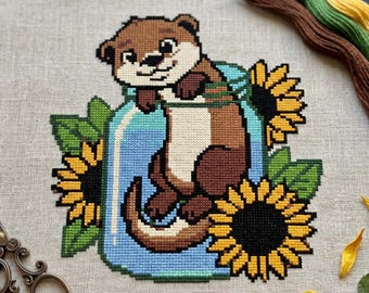 Korsstygnsmönster med Otter Peekaboo-burk: Nybörjarvänligt broderi (PDF)
