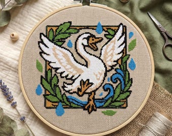 Happy Swan Dancing Cross Stitch Pattern: Beginner Friendly PDF (Pattern Keeper Compatible)