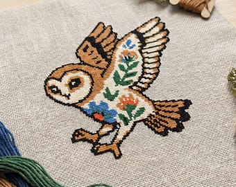 Owl Floral Cross Stitch Pattern PDF Instant Download
