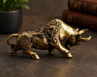Brass Bull Figurine, Lucky Animal Ornament, Feng Shui Wealth Symbol