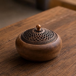Hand-Carved Wooden Incense Holder, Zen Meditation Burner, Aromatherapy Decor, Wooden Incense Burner with Carved Lid, Sandalwood Holder