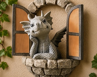 Gothic Dragon Wall Sculpture, Fantasy Resin Home, Rustic Stone Window Ornament