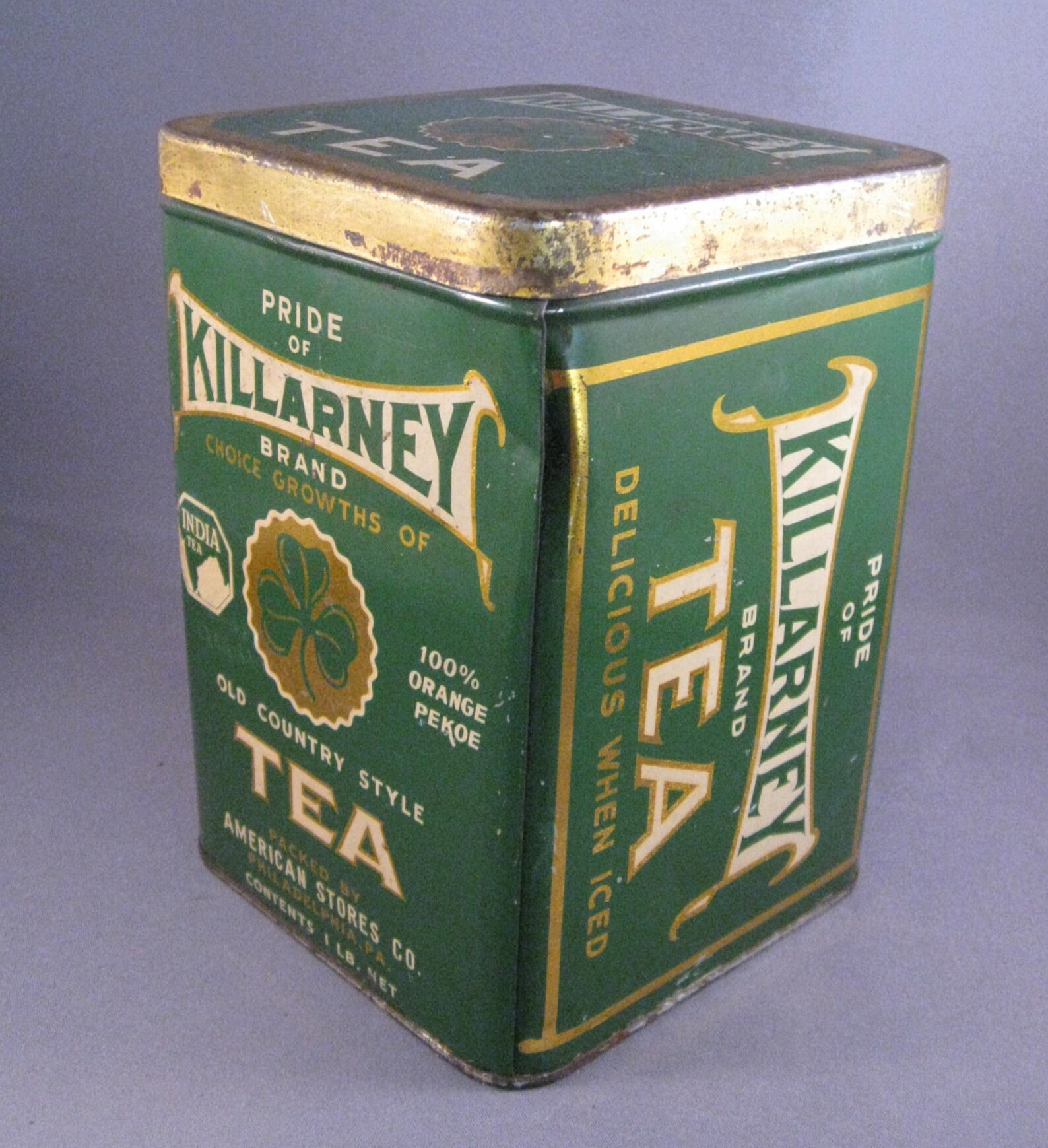 Tea Tin Vintage Pride of Killarney Tea Tin Green and Gold Etsy