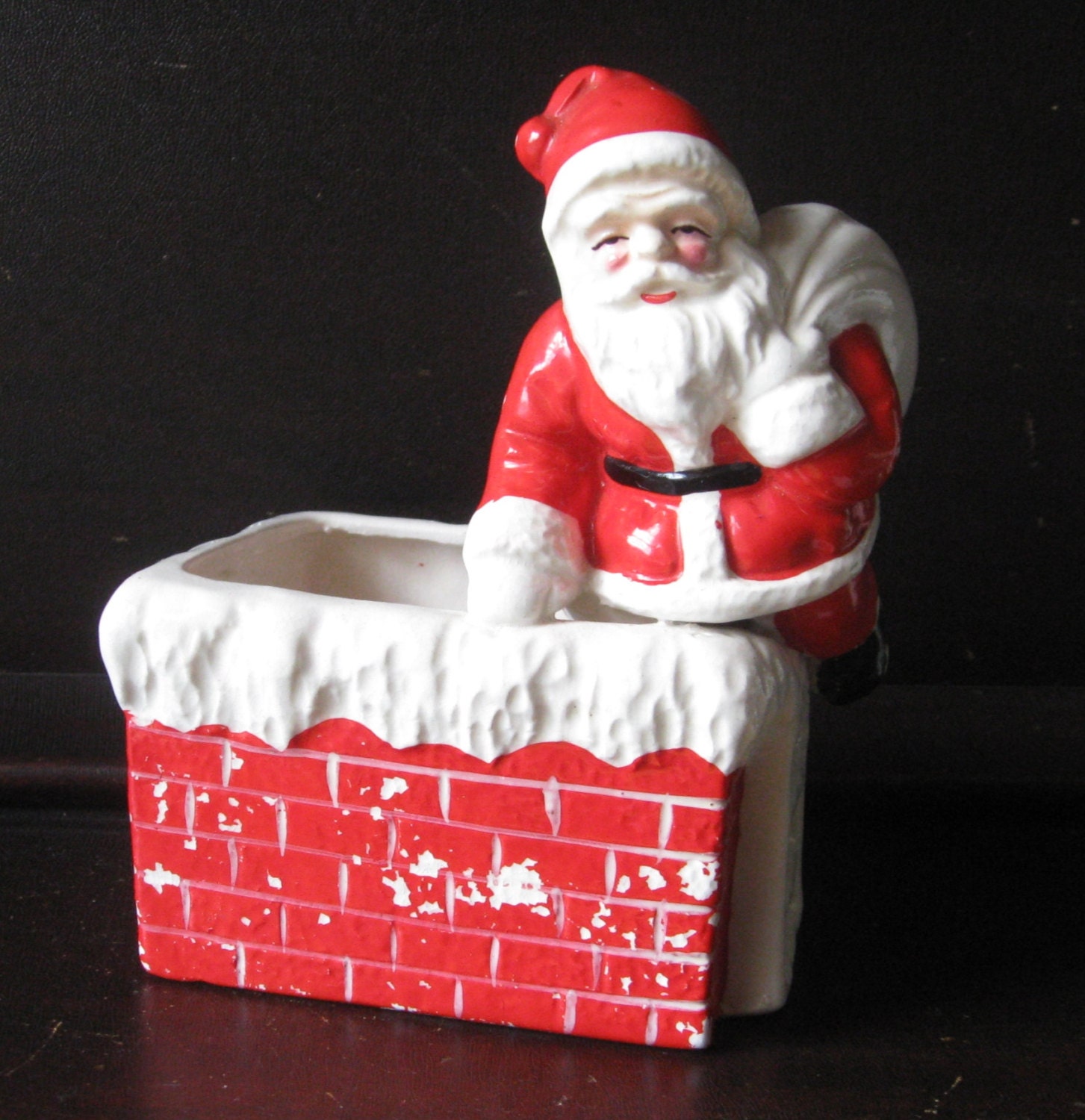 Vintage Santa Planter 1950s Santa Climbing Down Chimney Etsy