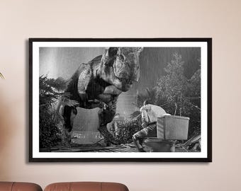 T Rex Bathroom Decor Canvas Print, Funny Dinosaur Wall Art, Toilet Humor, Funny Bathroom Decor