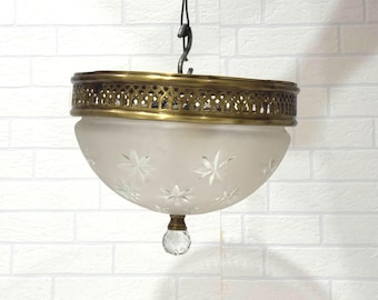 Vintage art-deco hanglamp messing plafondarmatuur mat Starburst glazen hanglamp