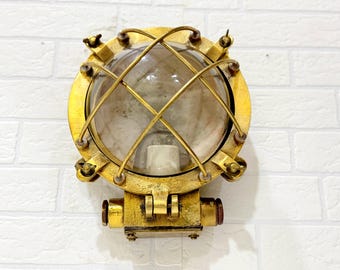 Brass Outdoor Indoor Bulkhead Fixture, Nautical Marine Wall Ceiling Lamp, Entryway Garage Lighting