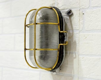 Aluminum Brass Nautical Bulkhead Light, Coastal Wall Ceiling Fixture, Bathroom Hallway Porch Lighting Decor