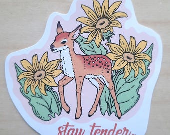 Fawn and Flower Sticker in Pink or Green