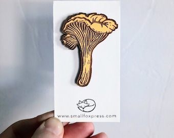 Chanterelle Mushroom Wooden Pin or Magnet