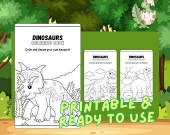 Libro para colorear de dinosaurios para imprimir / Actividad educativa prehistórica para niños / PDF de arte para niños pequeños / Páginas de T-Rex para niños