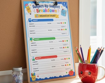Planificador de tareas para estudiantes imprimible, registro semanal de tareas, plantilla de planificador para estudiantes, hoja de trabajo de organización escolar, registro de tareas imprimible
