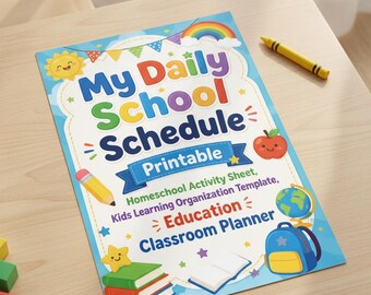 My Daily School Schedule Printable, Homeschool Schedule Template, Kids Daily Planner, Student Routine Chart Classroom Organization Worksheet