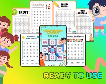 Vibrant Kids Word Search Printable | Educational Puzzle Activity Sheet | Childrens Brain Games PDF | Classroom Learning Download