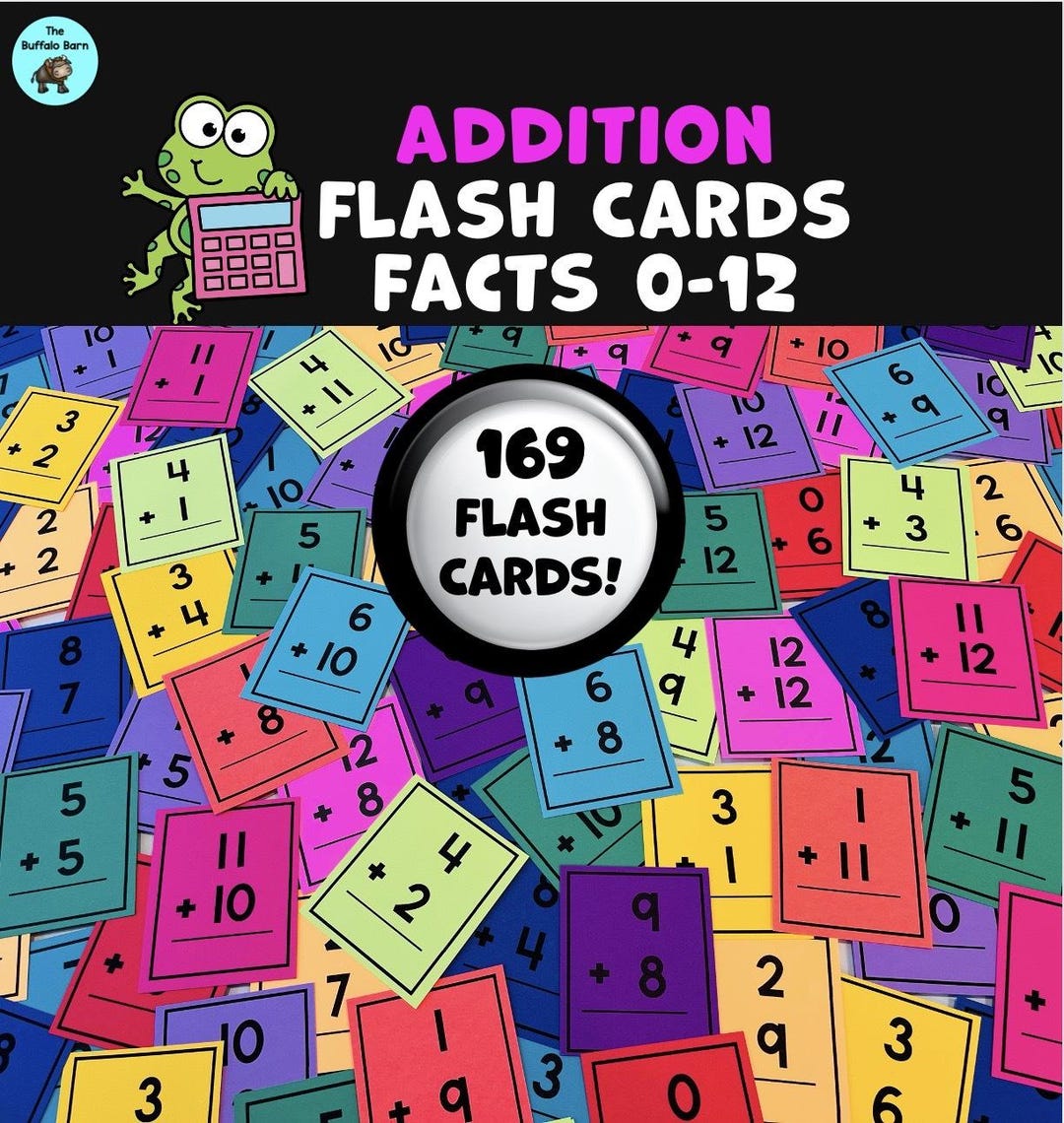 Flash Card Math Easy Addition Game Practice Flash Card Math Homeschool 0-12 Fact Fluency ...