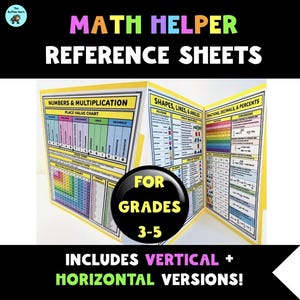 Colorful Math Chart Homework Folder Helper Math Skills Bundle Math Reference Card Cheat Sheet Place Value Chart Math Skills Bundle