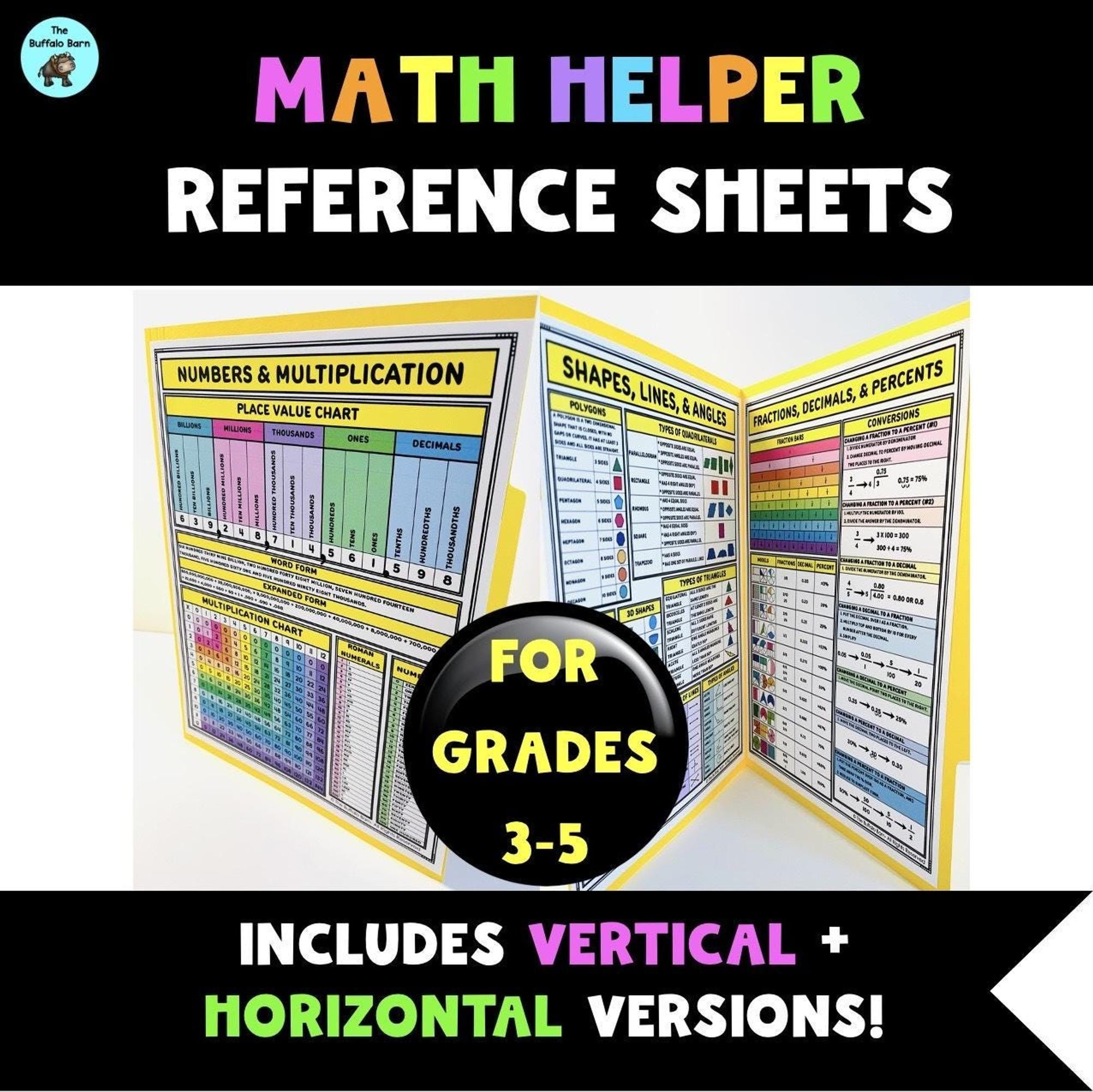 Colorful Math Chart Homework Folder Helper Math Skills Bundle Math ...