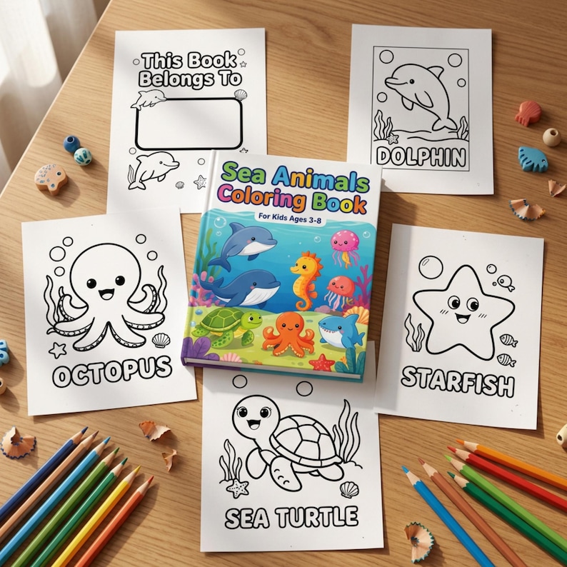 Ocean Animals Coloring Book for Kids, Printable Sea Life Coloring Pages