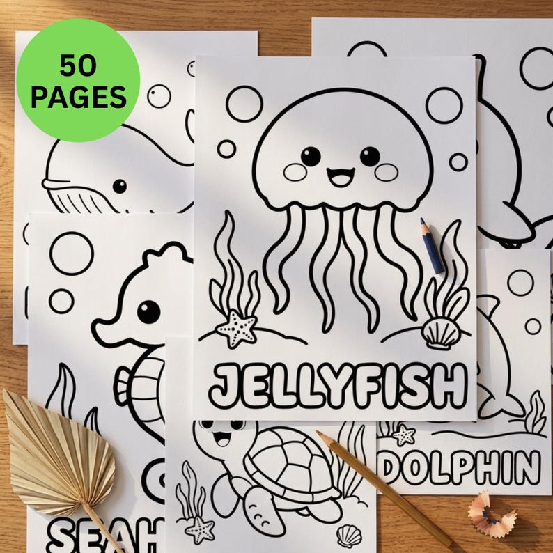 Ocean Animals Coloring Book for Kids, Printable Sea Life Coloring Pages