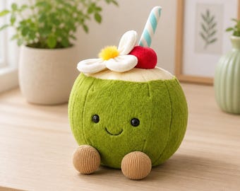 Cute Coconut Drink Plush Toy – Smiling Tropical Fruit Stuffed Animal, Soft Kawaii Plush Decor, Mini Cozy Gift Toy