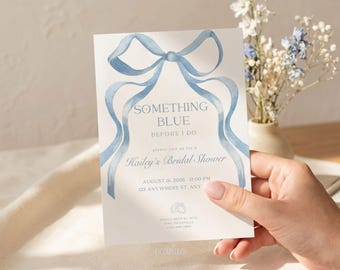 quelque chose de bleu avant que je fasse | Modèle de toile de douche nuptiale avec noeud bleu