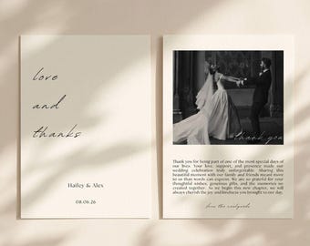 Minimal Love & Thanks Wedding Thank You Card | Editable Photo Canva Personalized Template (Digital Download)
