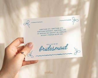Tarjeta de propuesta para dama de honor "¿Quieres ser mi algo azul?" / Descarga digital editable / Plantilla de Canva