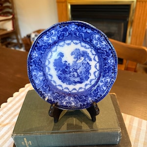 Antique New Wharf Pottery in England Flow Blue Watteau Bread or Dessert Plate