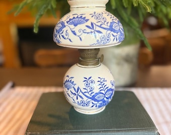 Vintage Japan 8.5" Blue/White Ceramic Oil Lamp in the Blue Onion Design, CMI Inc